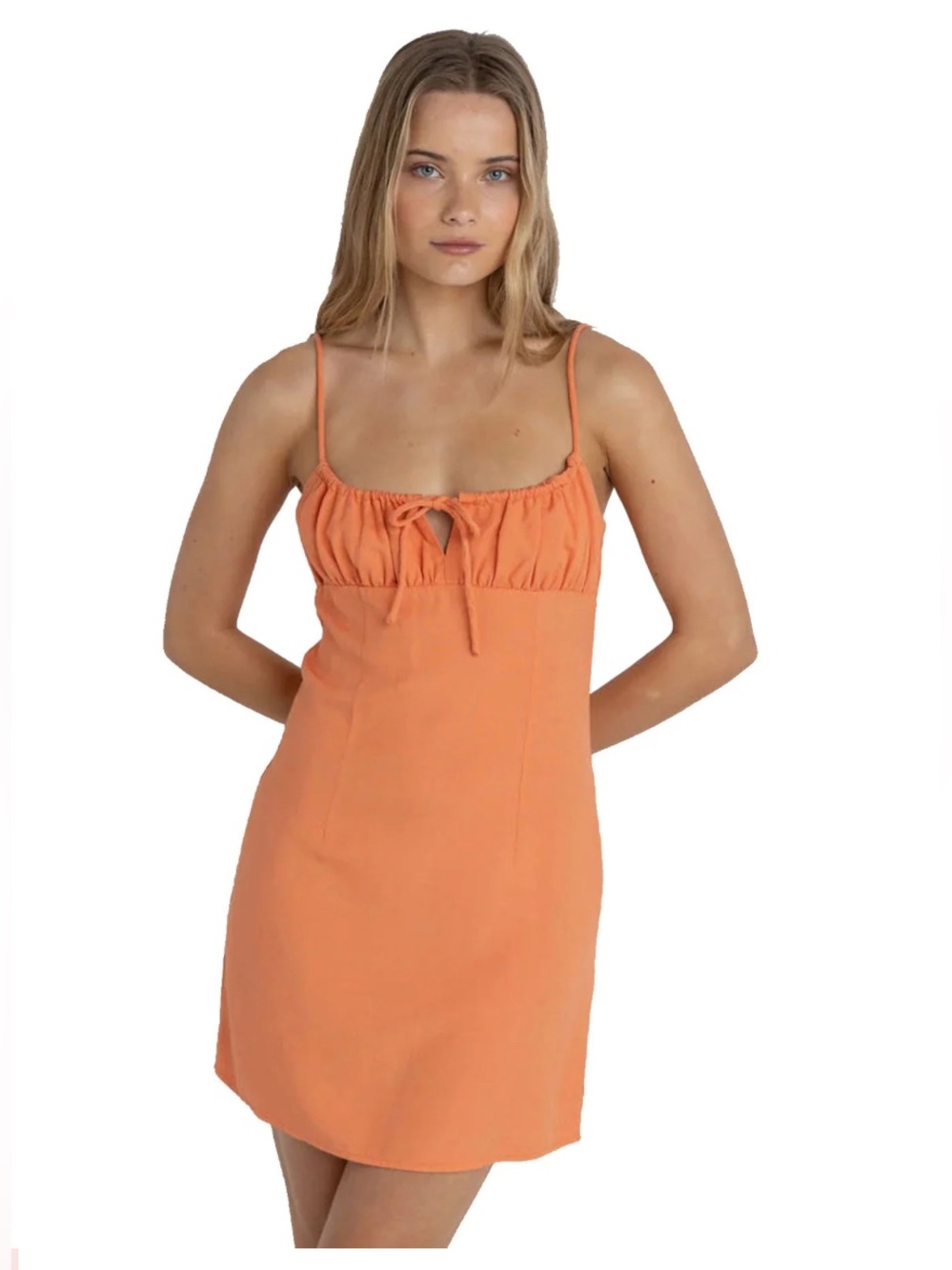Rhythm Andie Gathered Women's Dress - Peach Large
